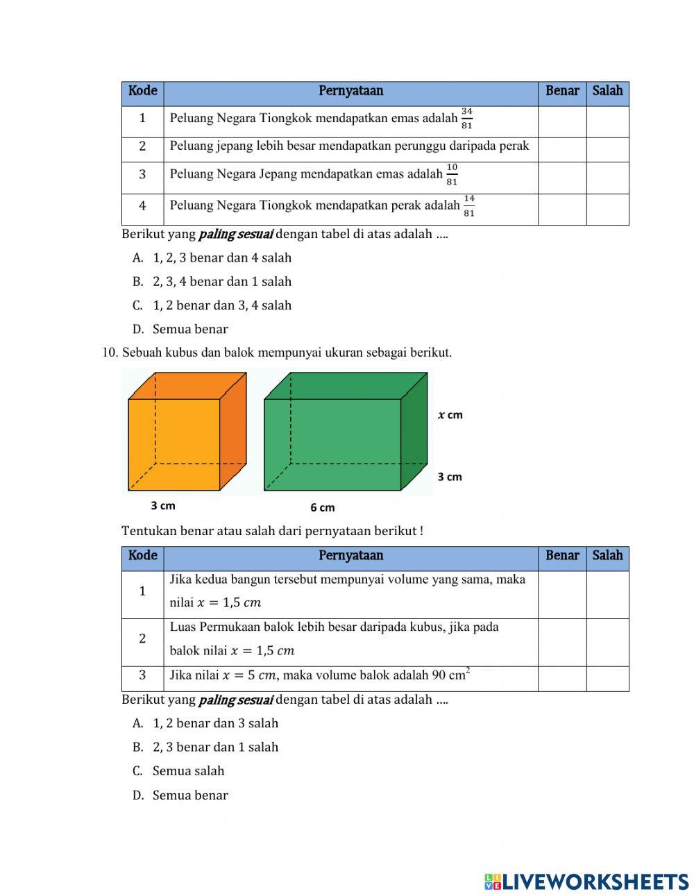 Tugas Tambahan Matematika Kelas 8