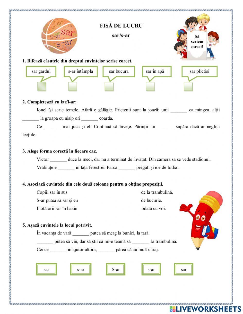 Să scriem corect!(sar, s-ar)