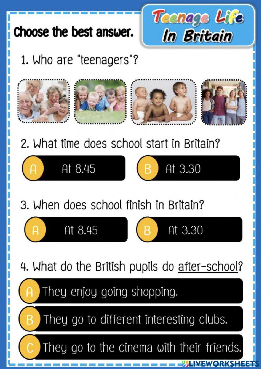 Culture corner teenage life in britain