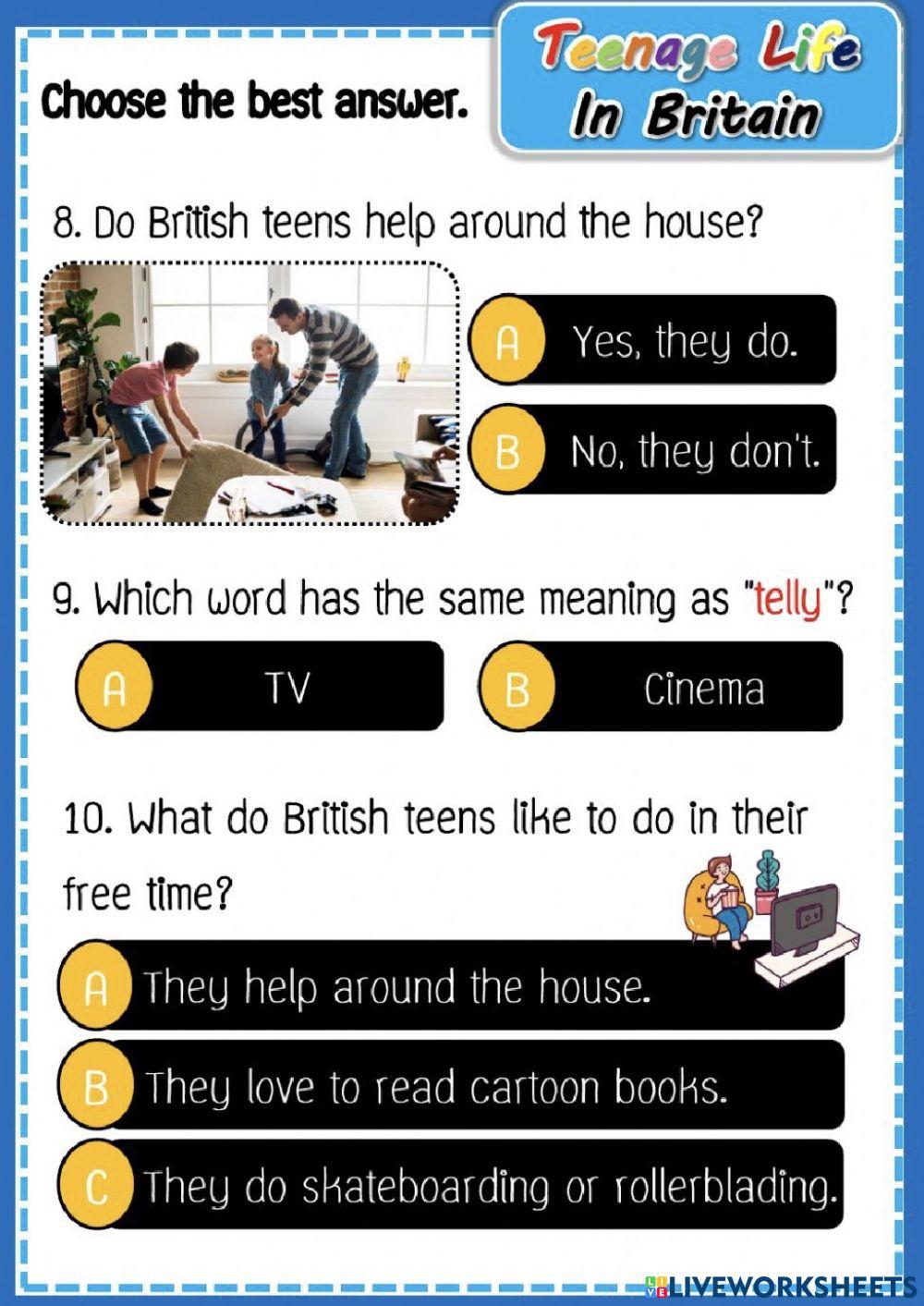 Culture corner teenage life in britain