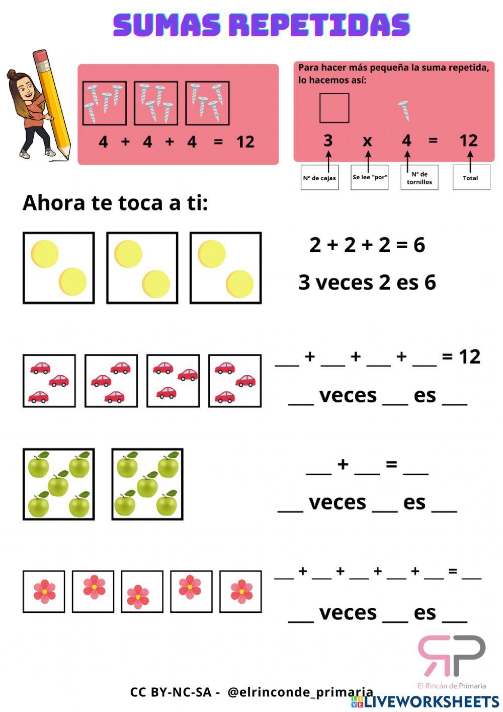 Sumas repetidas online exercise | Live Worksheets