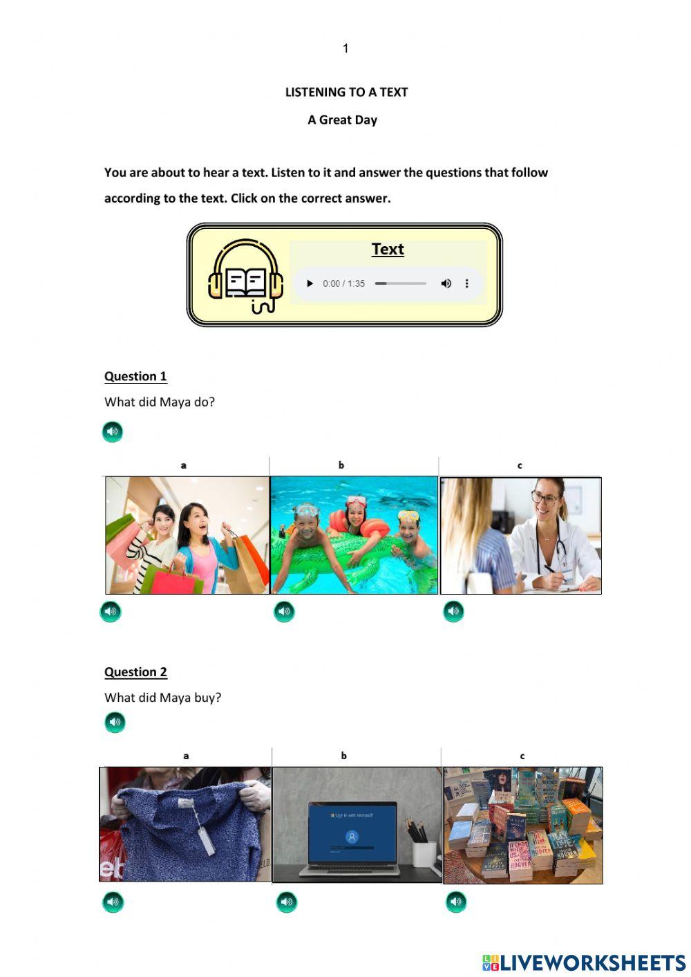 BOOST Listening to a Text Practice – A Great Day