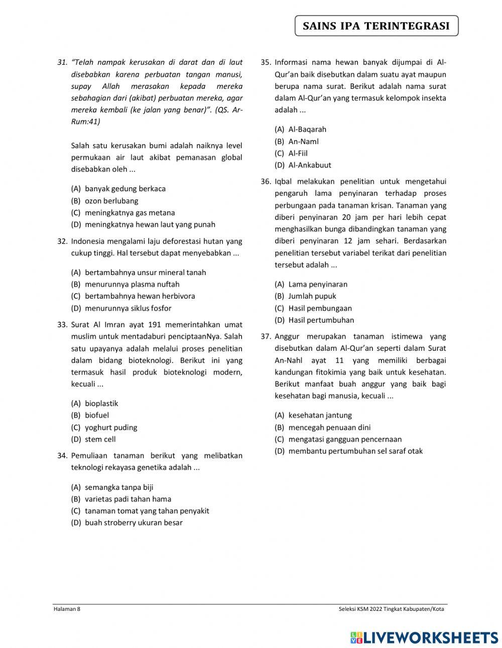 Seleksi ksm ipa integrasi