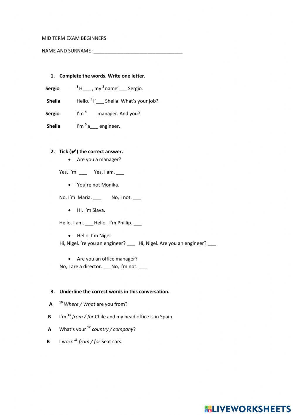 Mid Term Exam Beginners