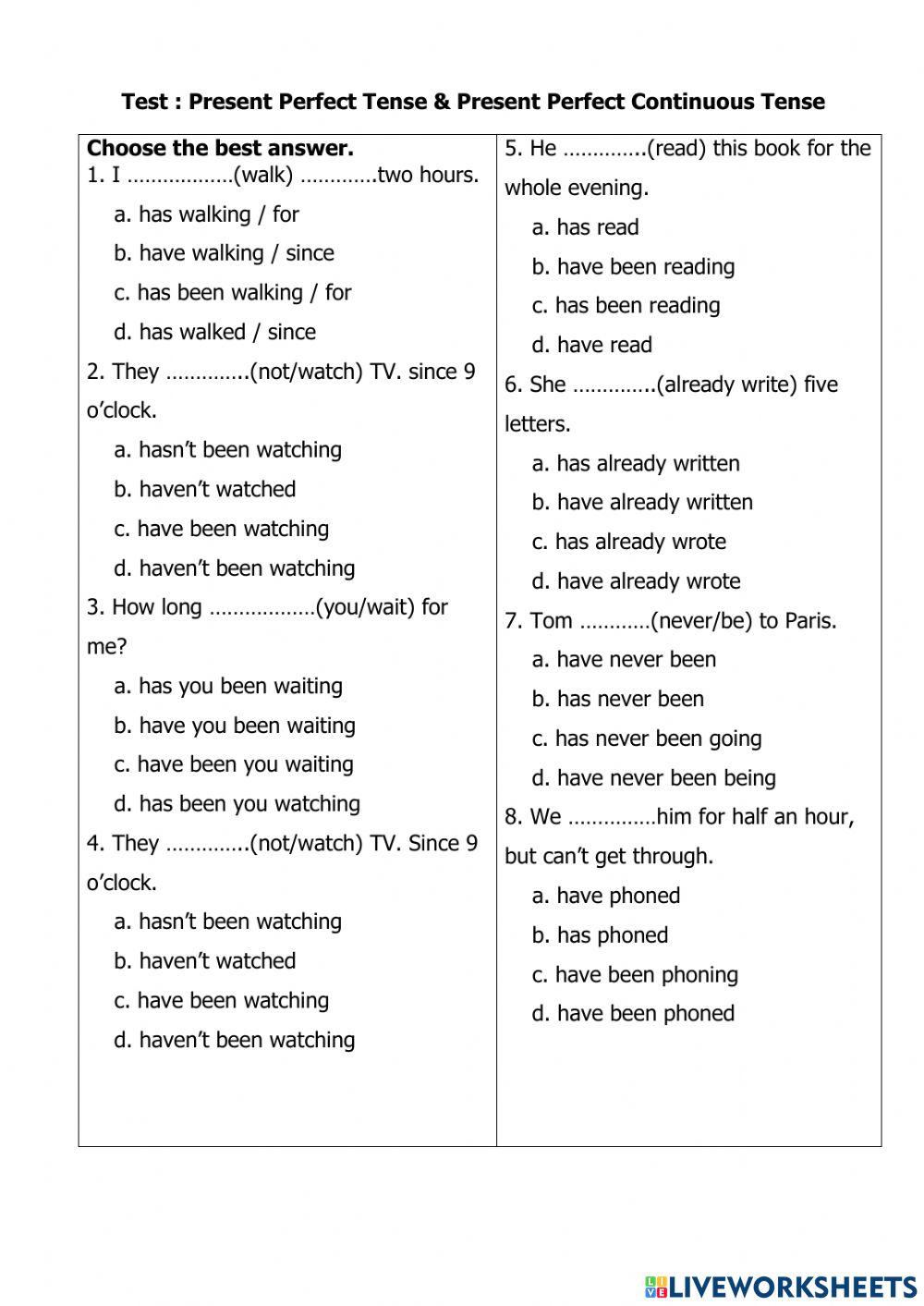 Present Perfect&Present Perfect Con