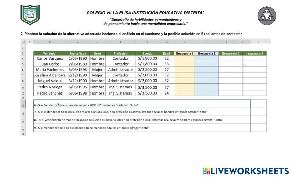 EVALUACION FUNCION SI 2 AND, OR