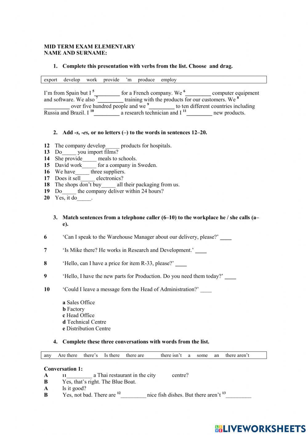 Mid Term Exam Elementary