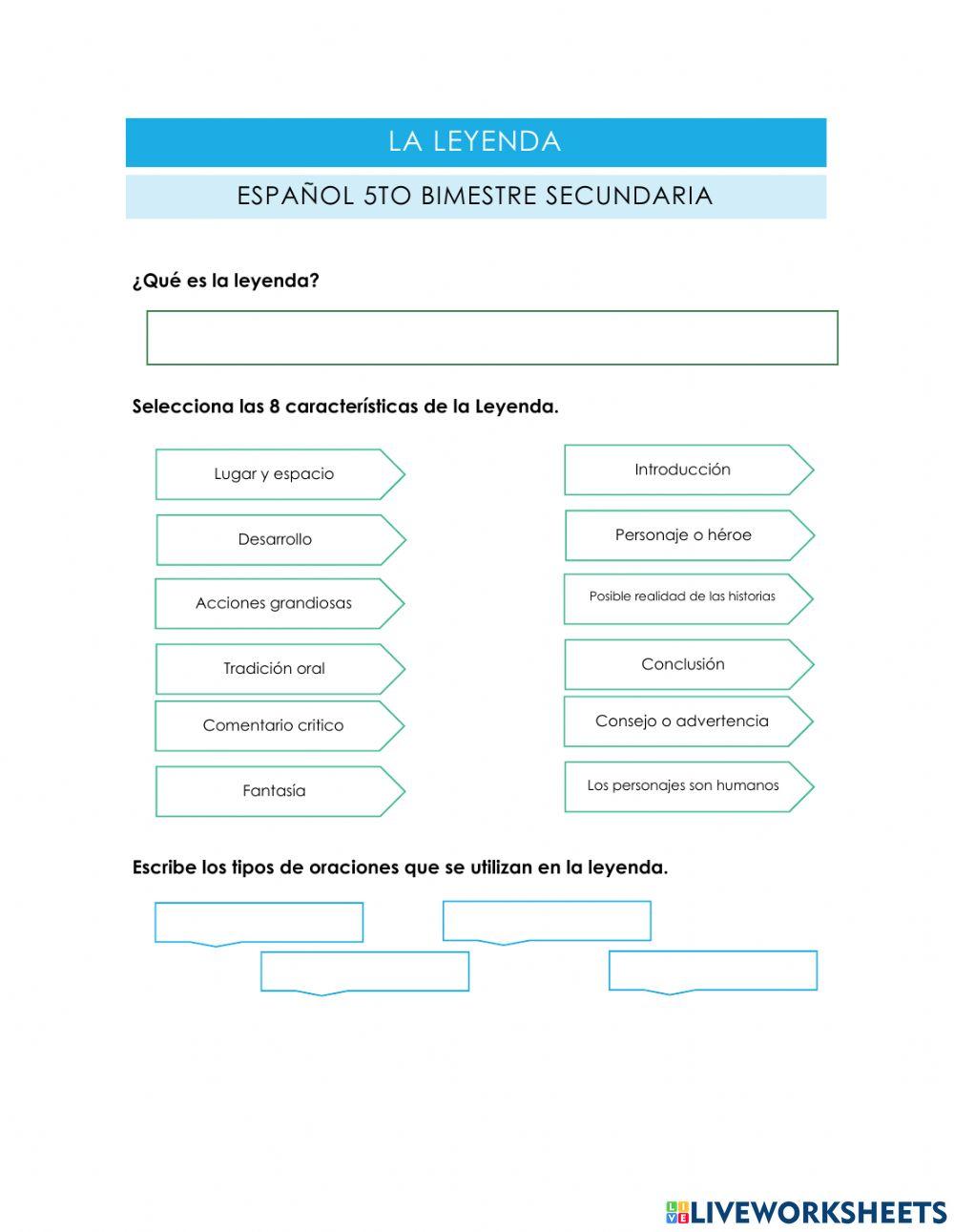 Español v bimestre worksheet
