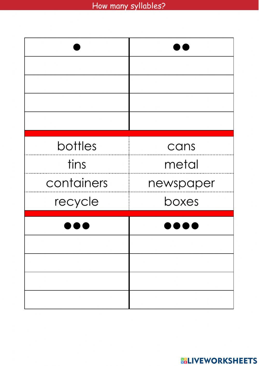 Syllables 2 recycling