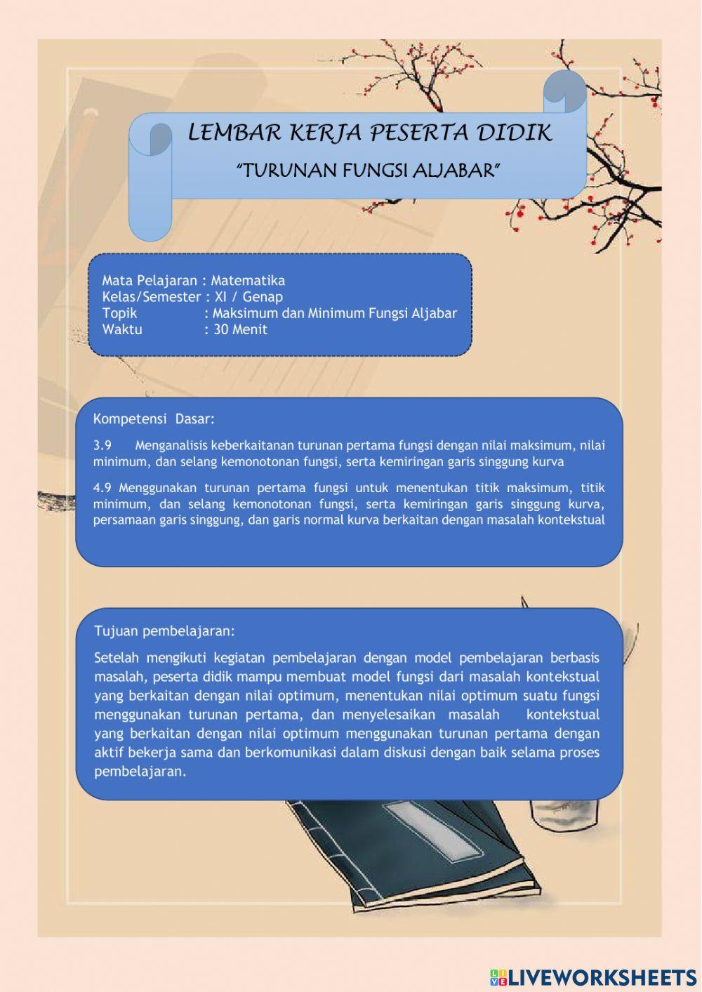 LKPD Aplikasi Turunan Fungsi