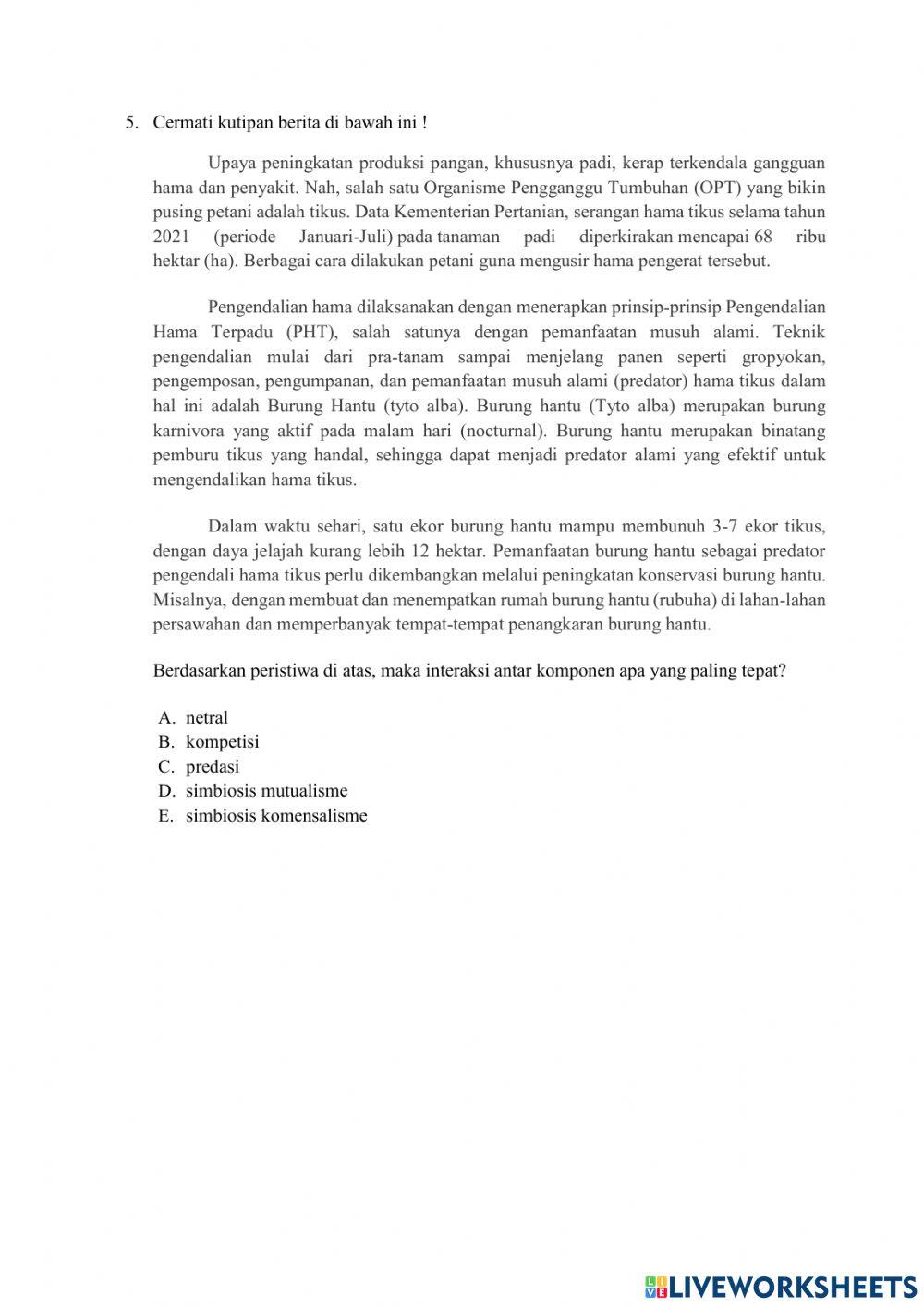 Soal Evaluasi Komponen dan Interaksi Ekosistem