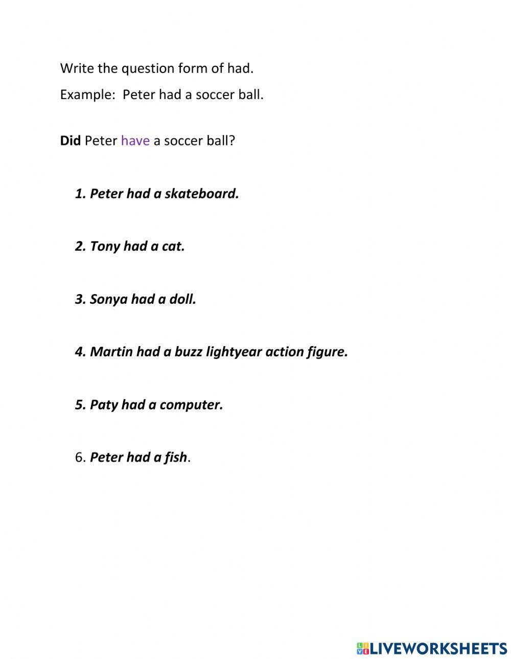 Had negative and quesiton form