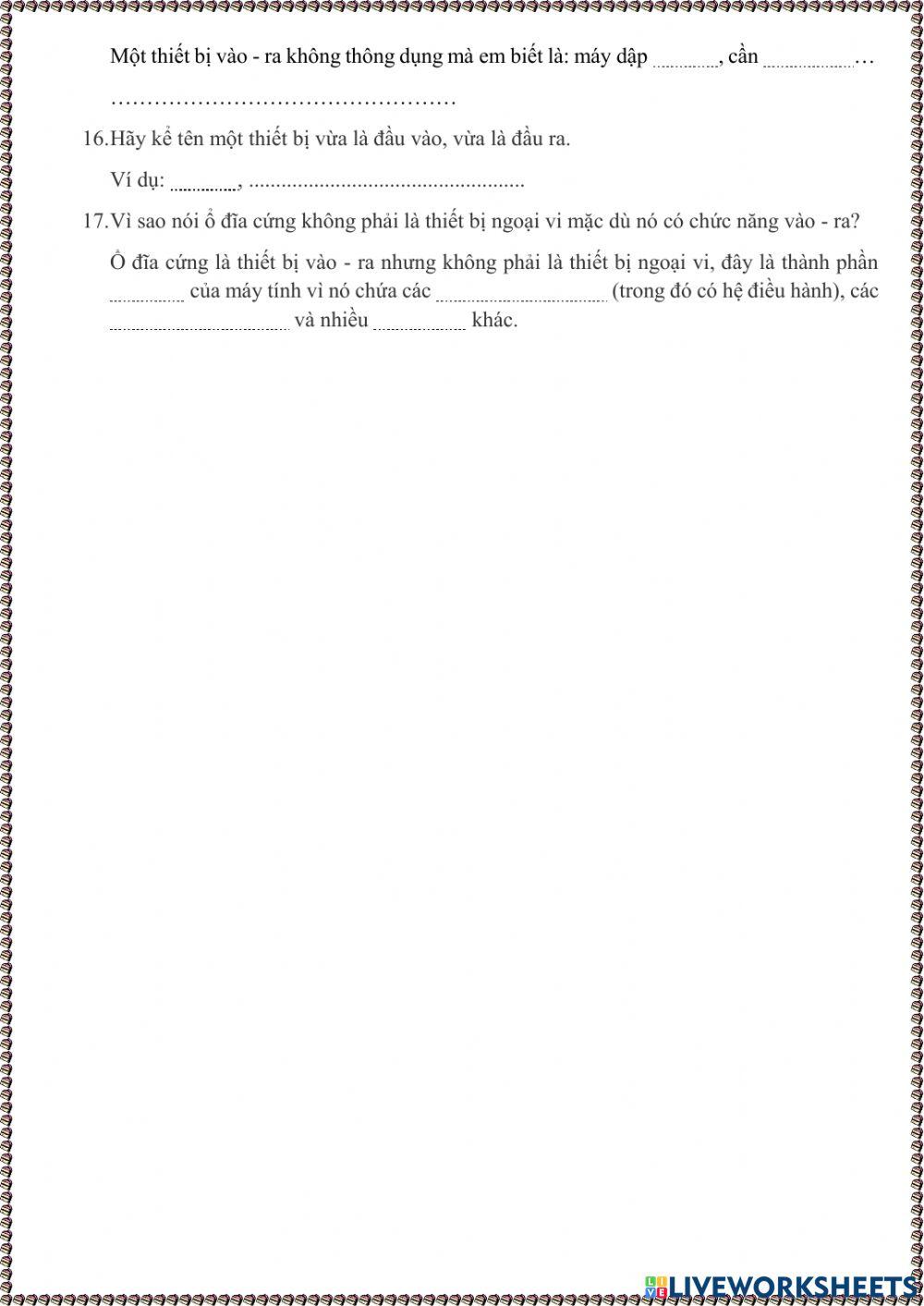 Tin học 7 - Chủ đề A Bài 1. Thiết bị vào - ra cơ bản cho máy tính cá nhân