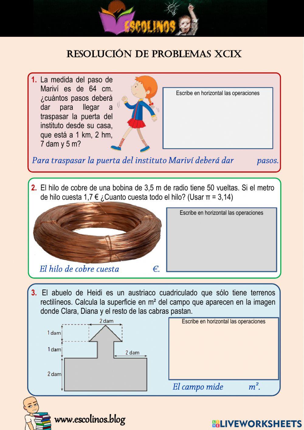 Matemáticas 5º. Resolución de problemas XCIX Matemáticas 5º. Resolución de problemas XCIX