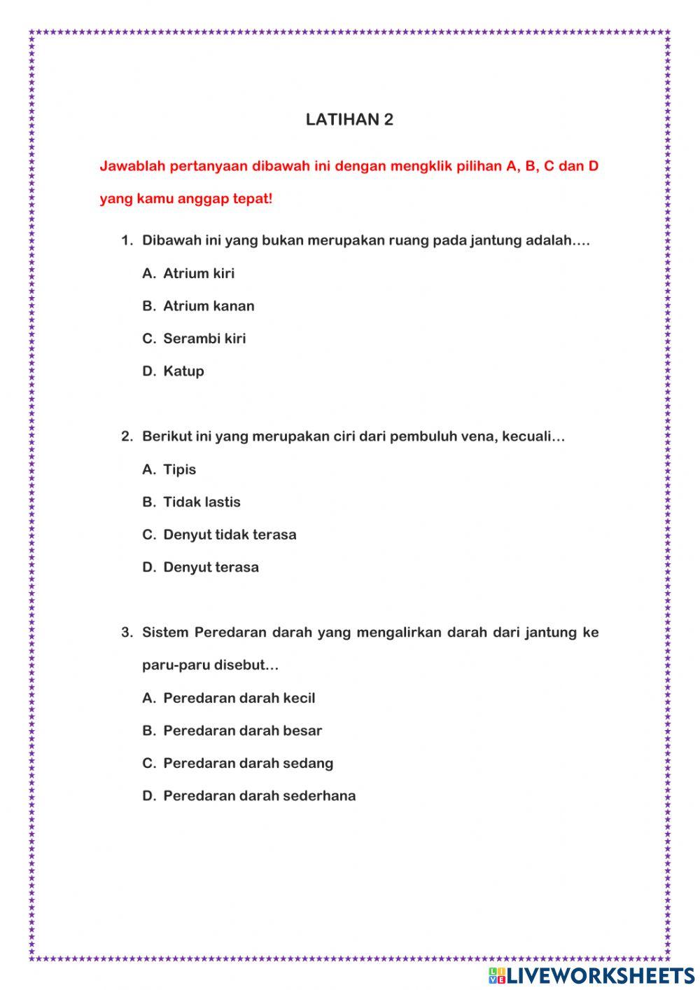 LATIHAN 2 Sistem Peredaran Darah