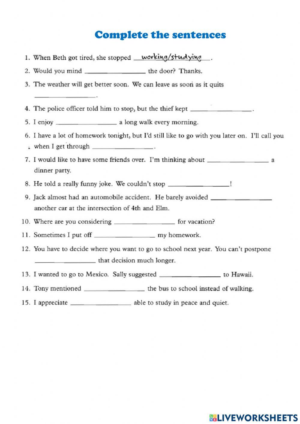 Verbs followed by Gerund