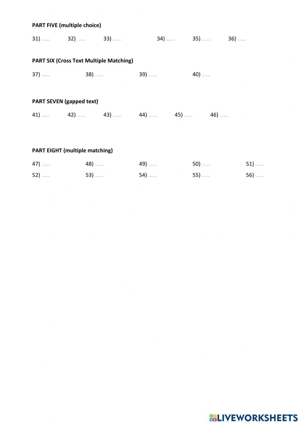 Advanced Reading & Use of English March 2023 ANSWERSHEET