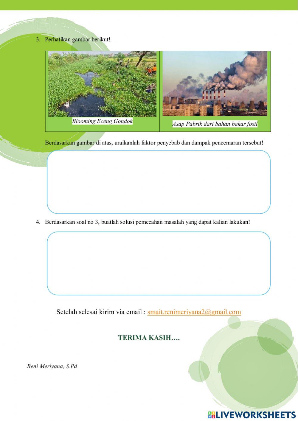 Soal latihan (Post Tes) Perubahan Lingkungan