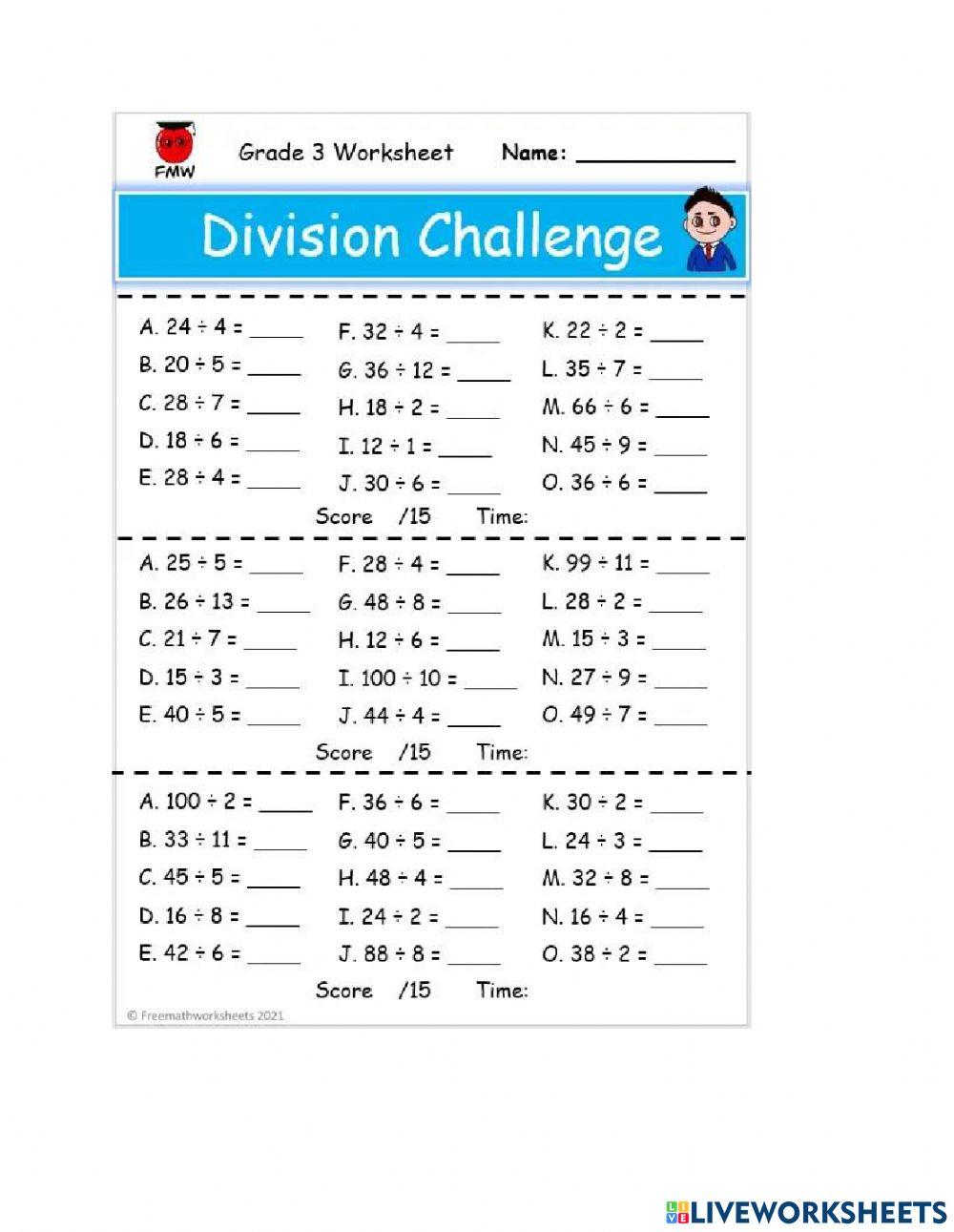 DIVISION GRADE 3 1 online exercise for | Live Worksheets