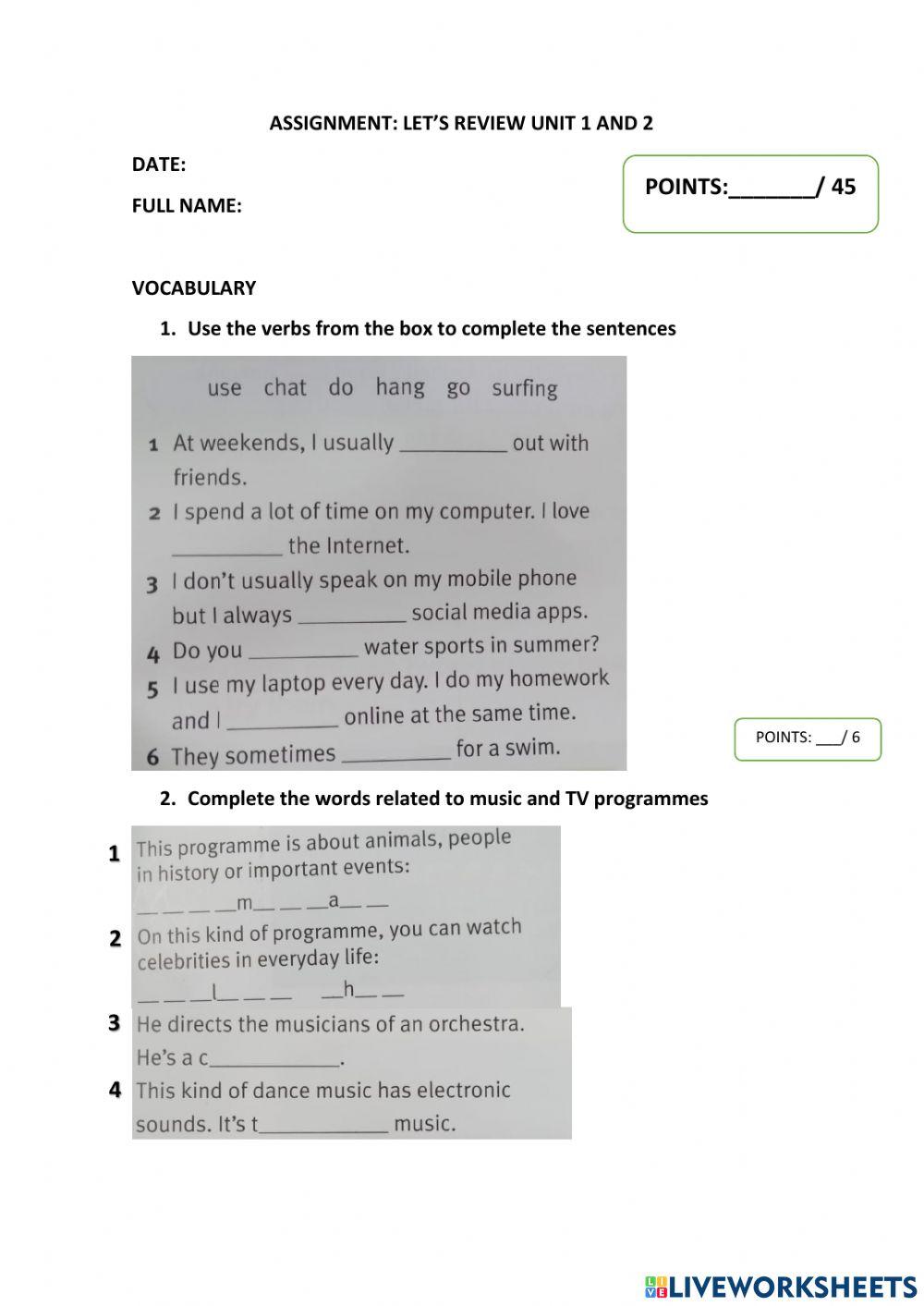Assignment unit 1 and 2