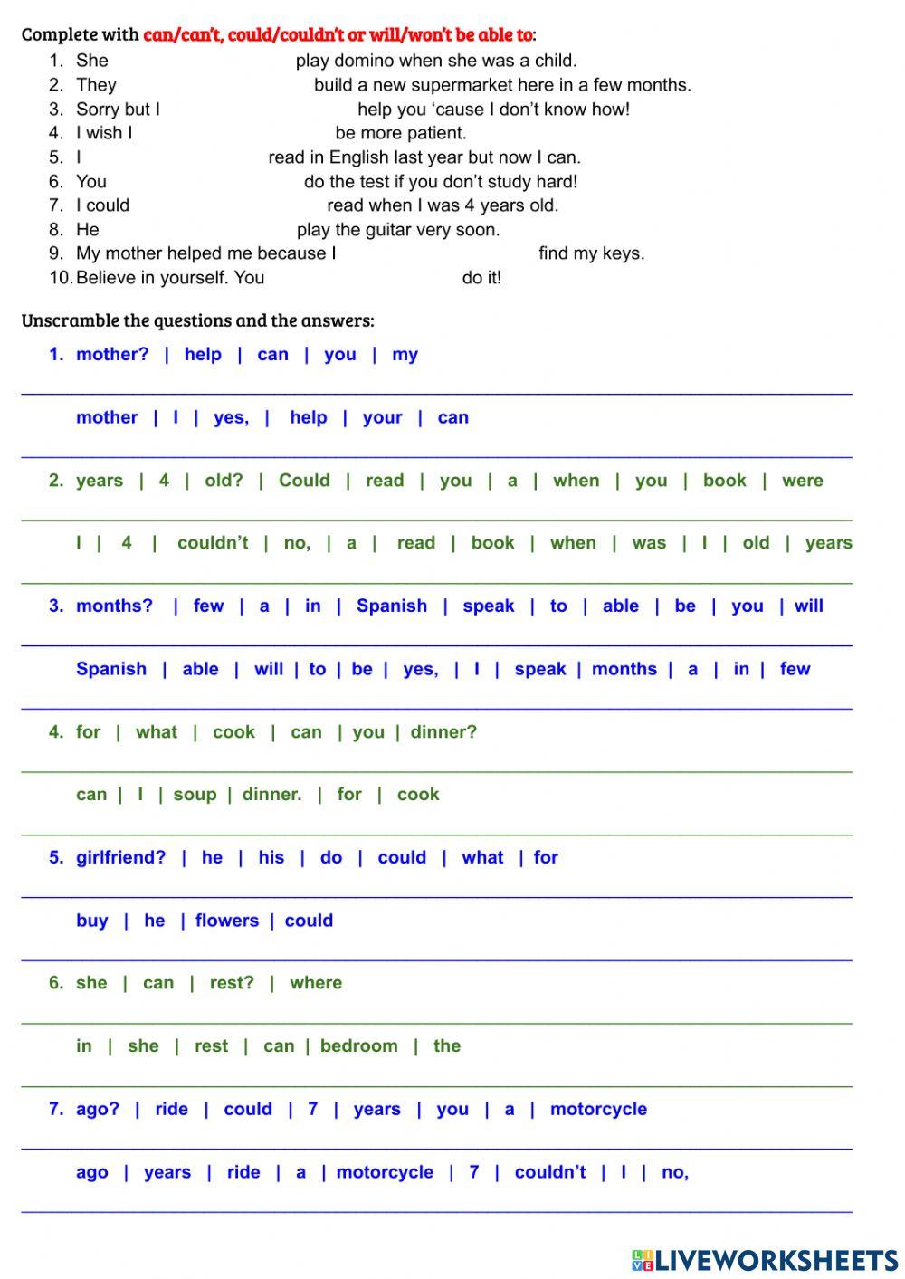 Can could will be able to liveworksheets 7023001