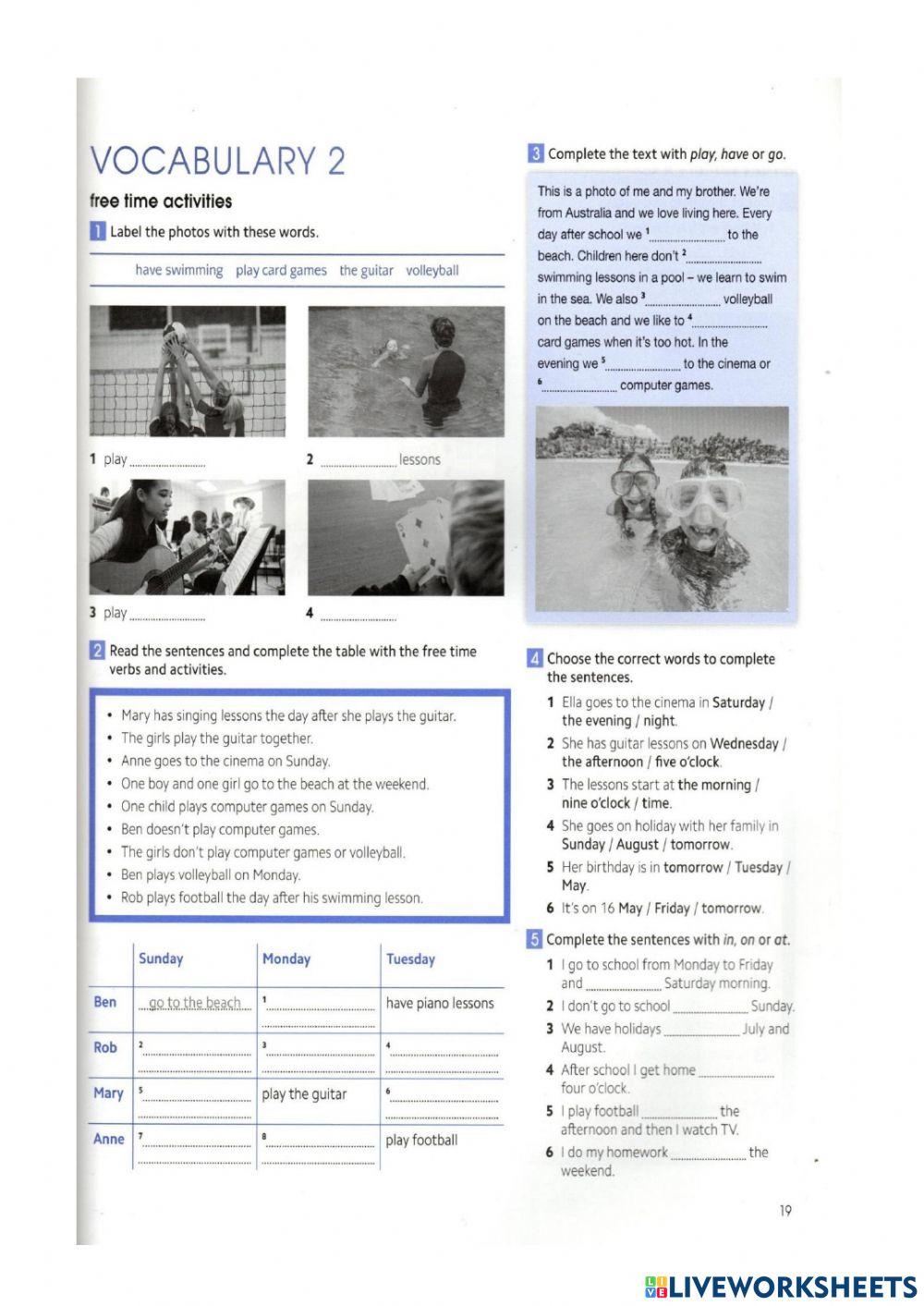 Free time activities