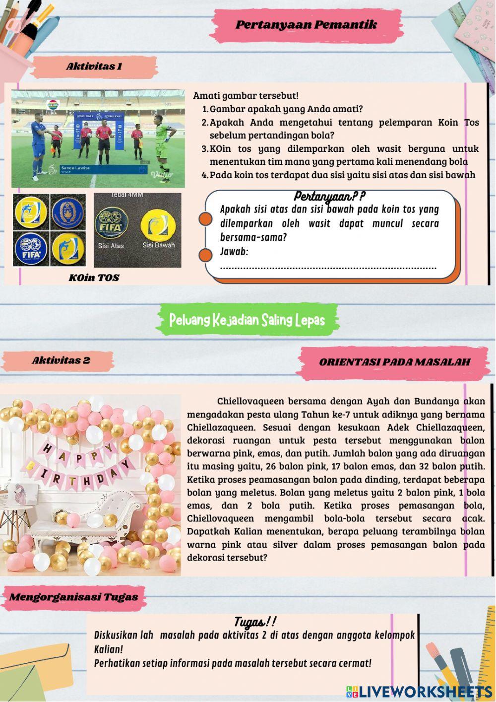 LKPD Materi Peluang Kejadian Saling Lepas dan Saling Bebas