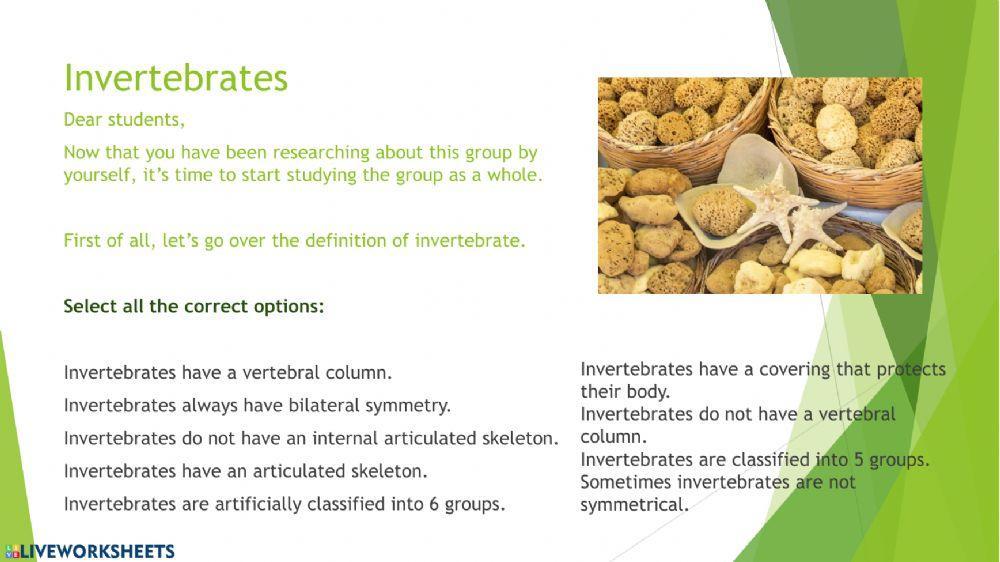 Invertebrates.Poriferans and cnidarians