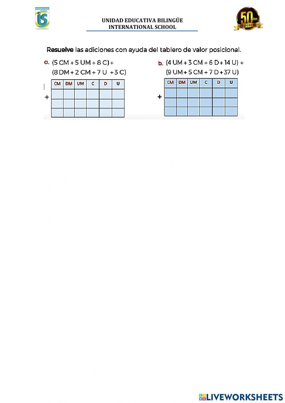Adiciones hasta la centena de millar