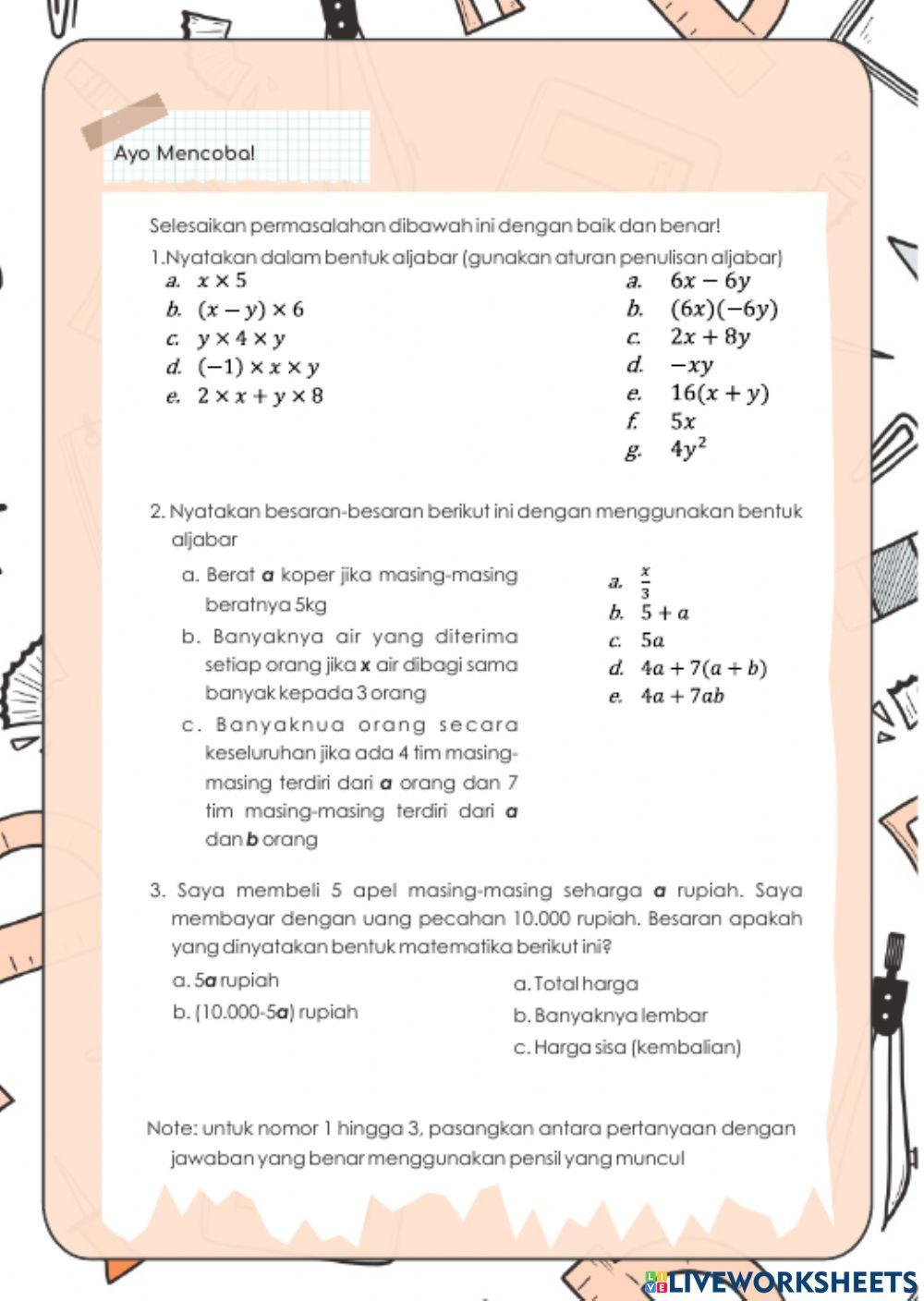 Aljabar dalam Kalimat Matematika