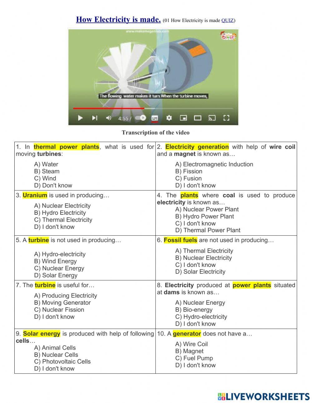 How is made electricity quiz
