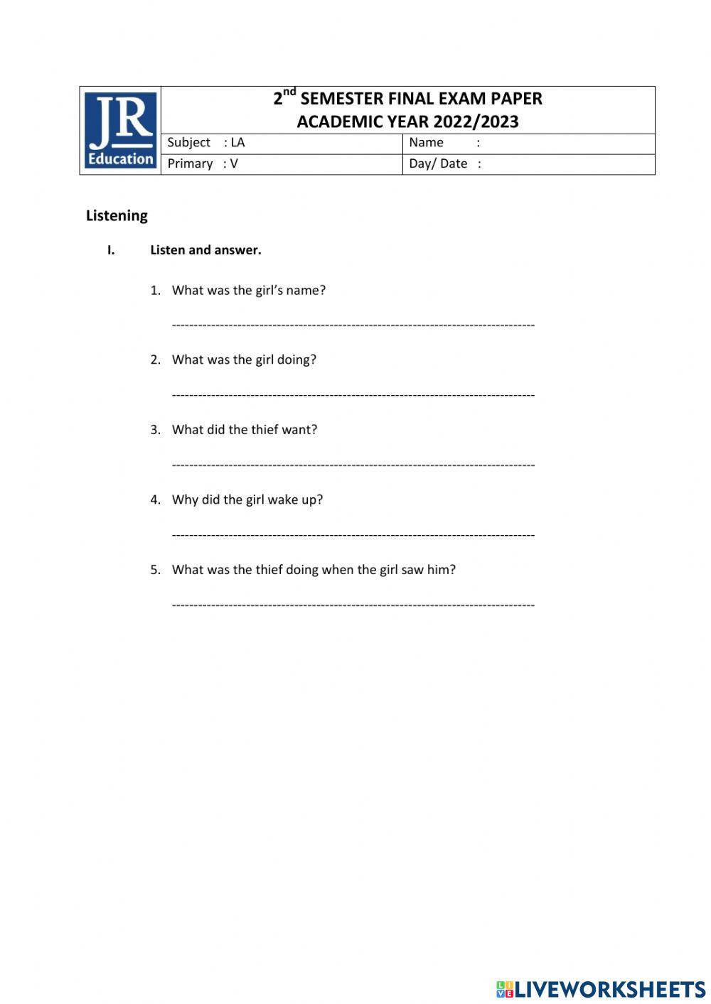 2nd Final Test P5 2nd Final Test P5