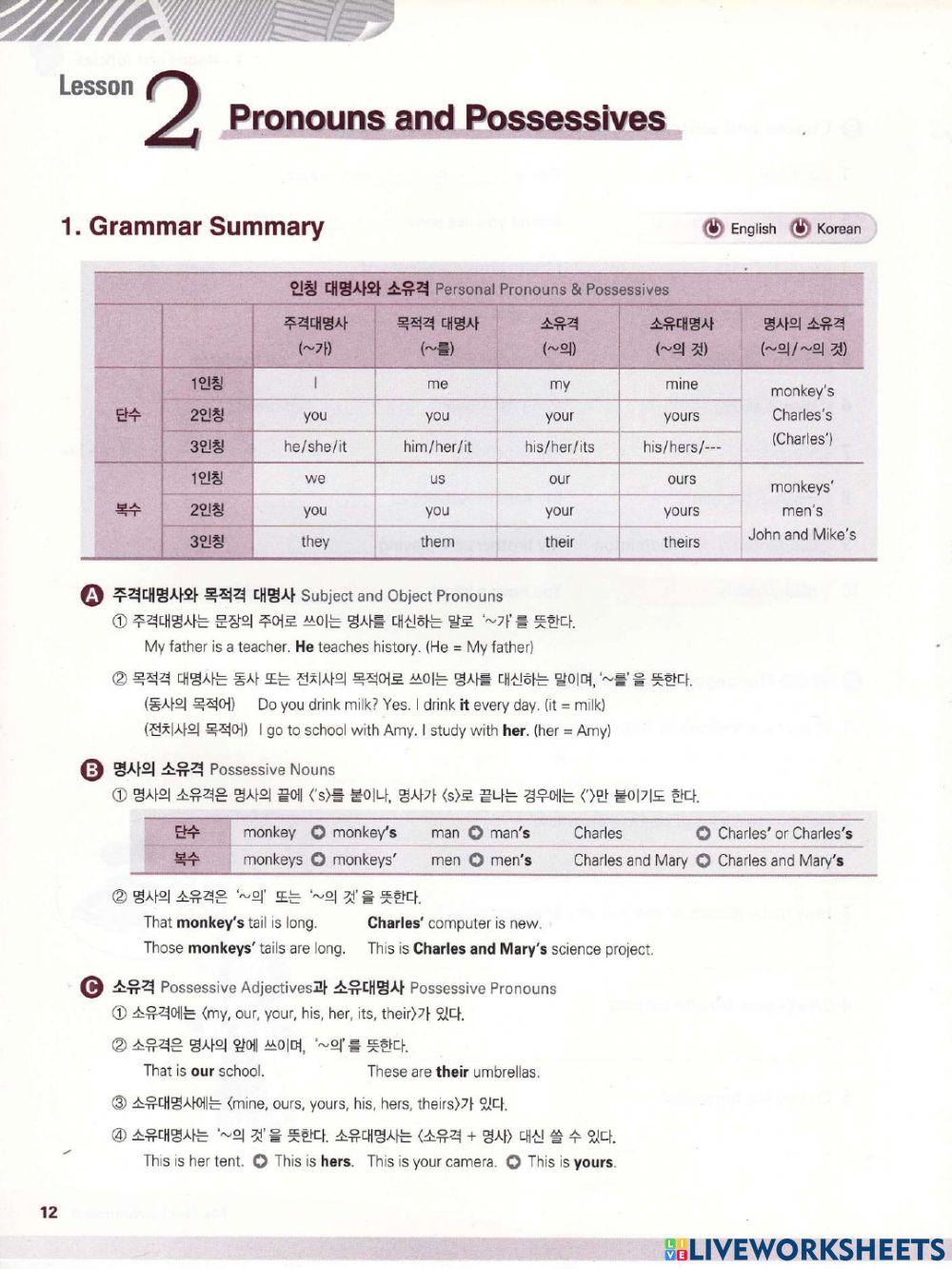 Pronouns and Possessives