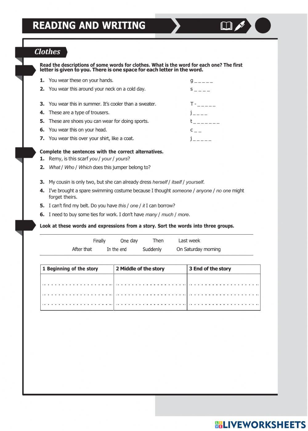 Reading and writing 1 online activity | Live Worksheets