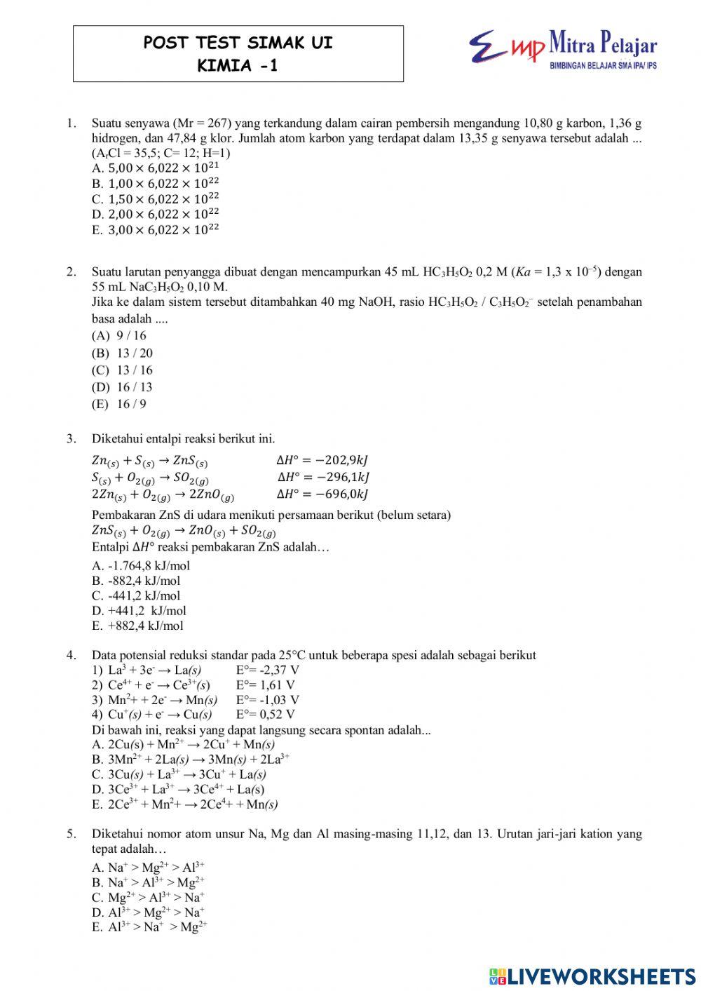 Posttest simak ui kimia 1
