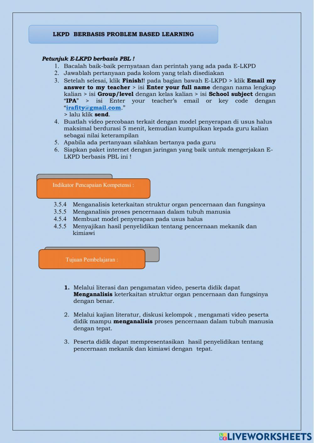 Struktur dan fungsi sistem pencernaan makanan pada manusia