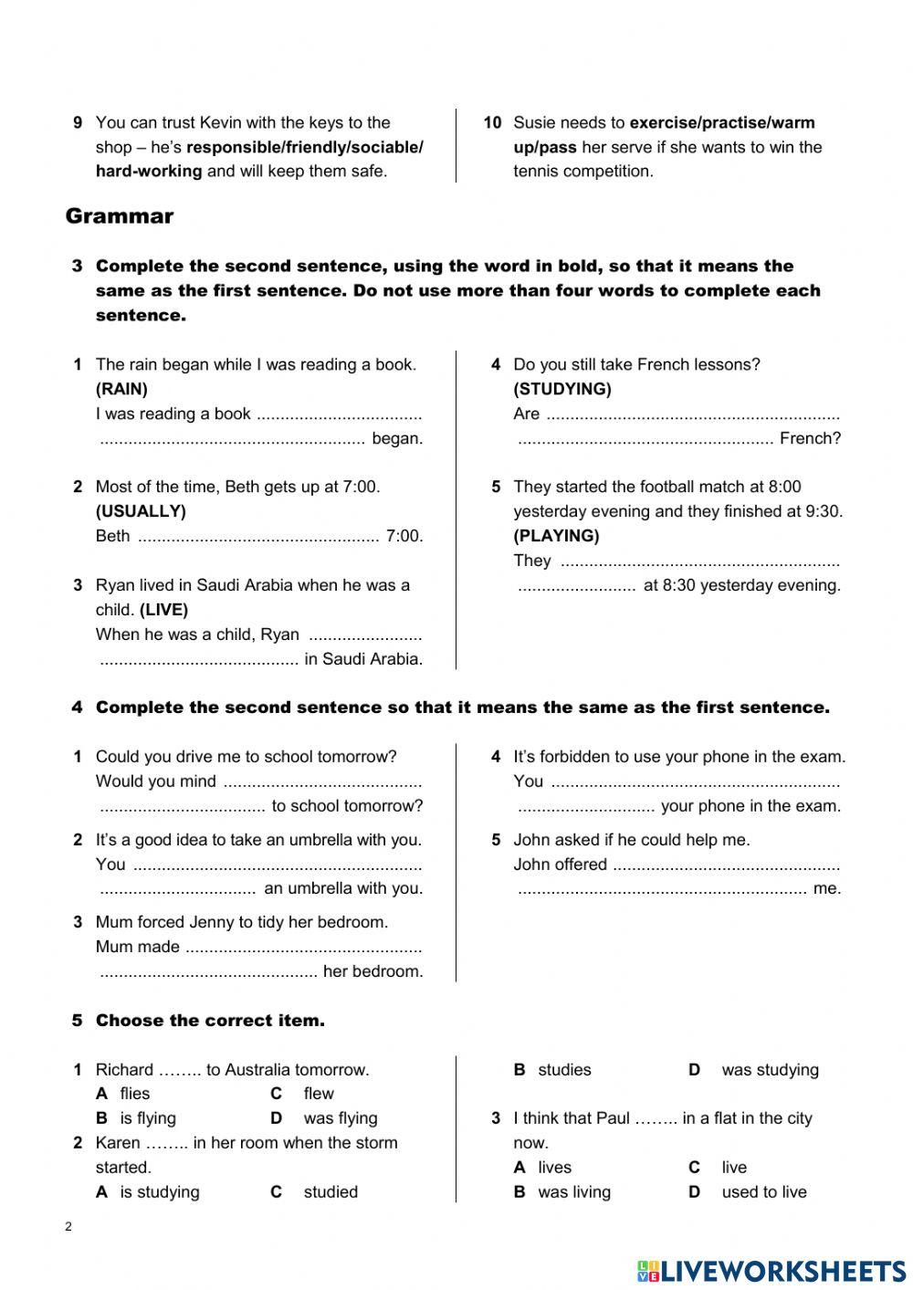 Revision worksheet