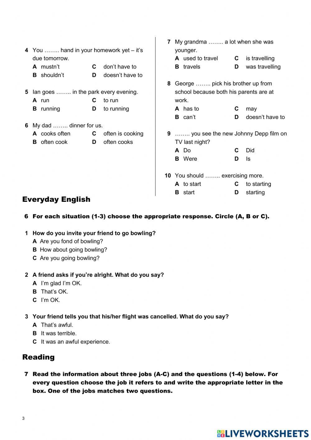 Revision worksheet