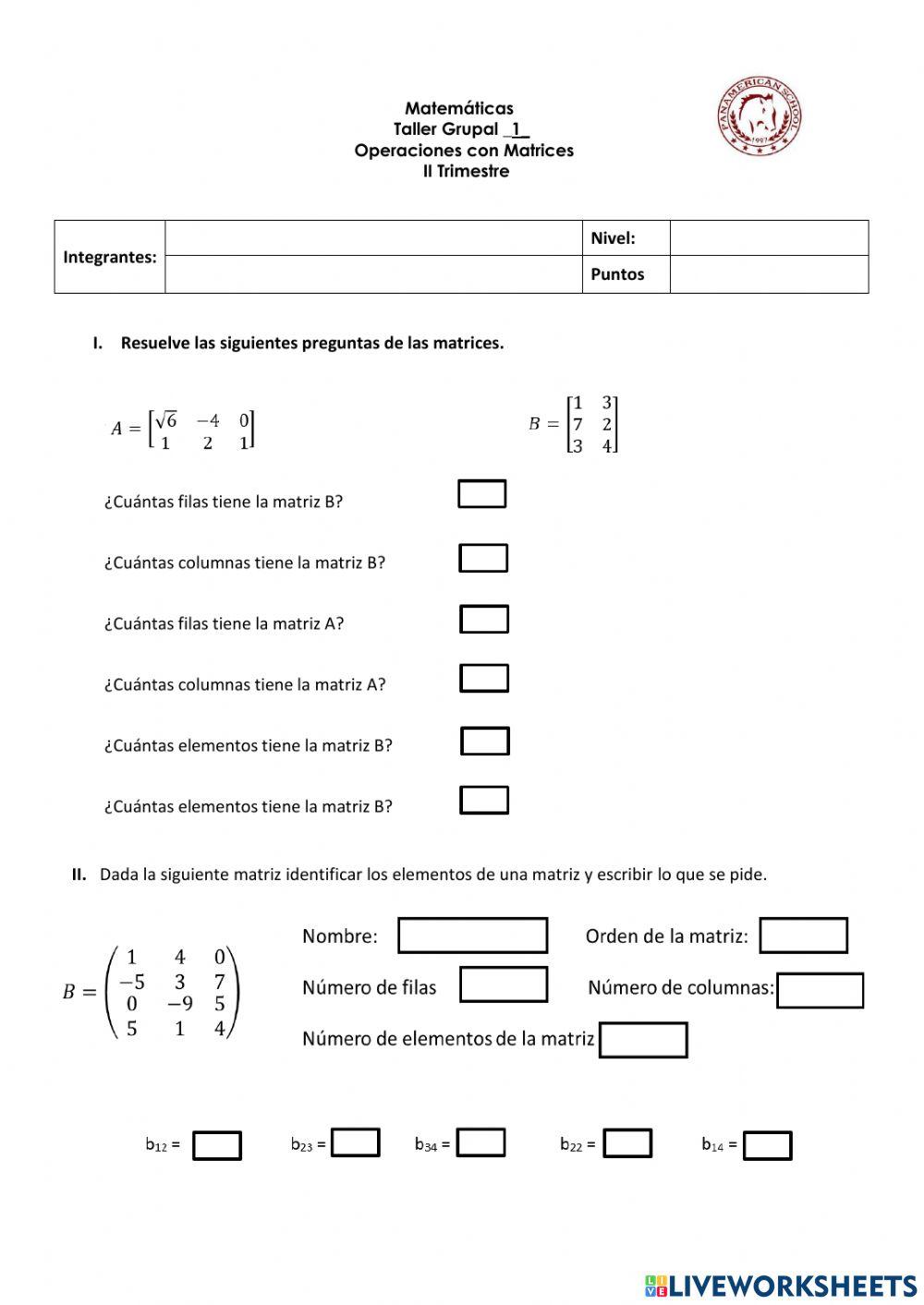 OPERACIONES DE MATRICES