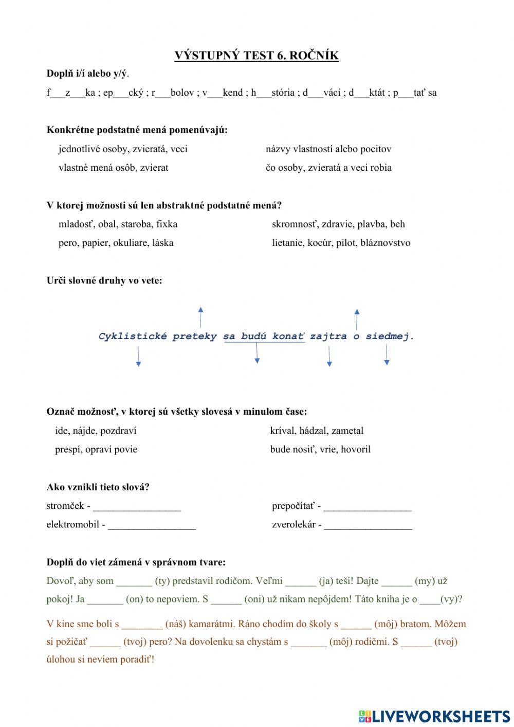 Výstupný test 6. ročník