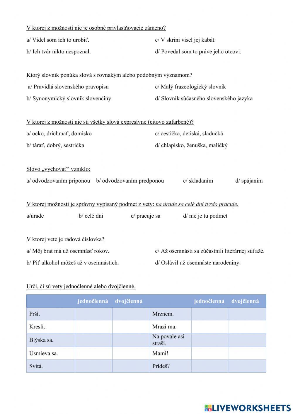 Opakovanie 6. ročník