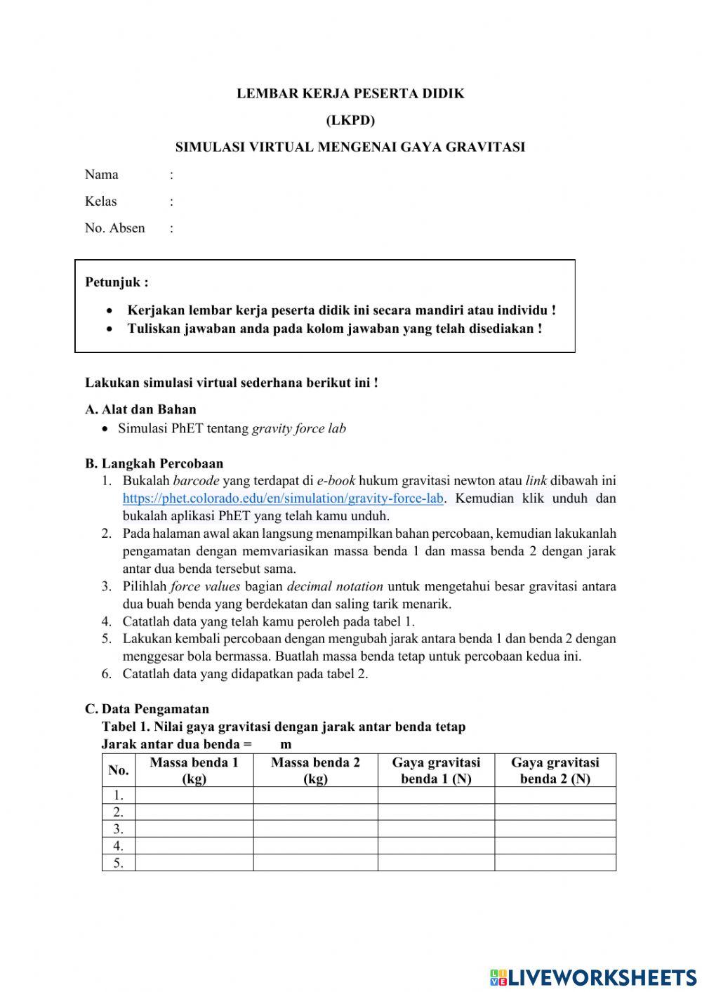 LKPD Simulasi Virtual Gaya Gravitasi