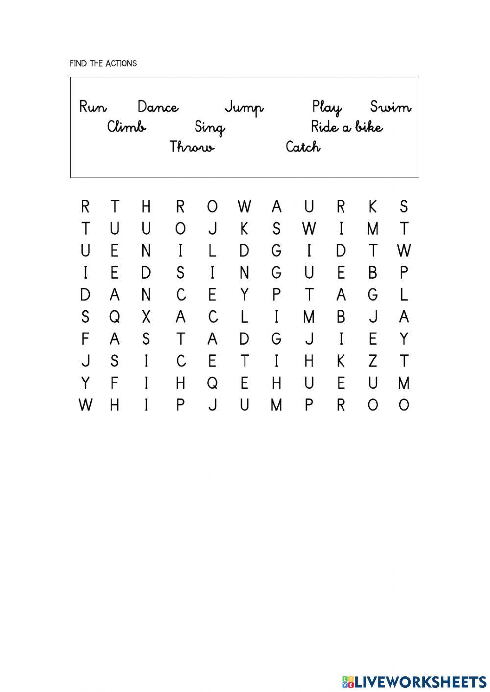 Actions wordsearch