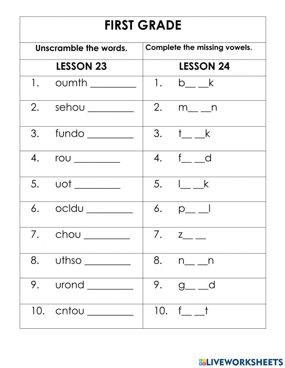 Lesson 23 and 24 Spelling FIRST GRADE
