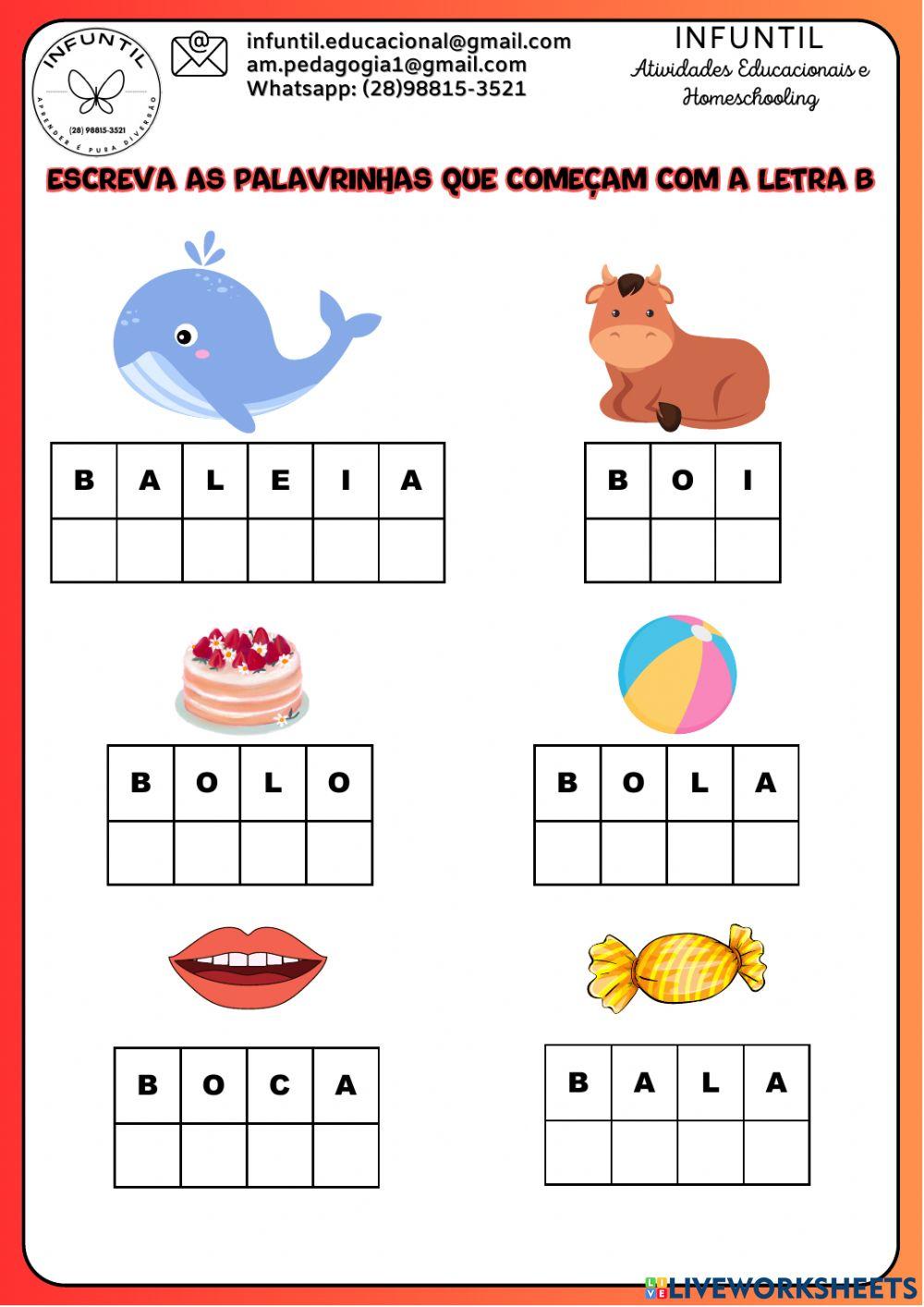 Reescreva as palavrinhas com b