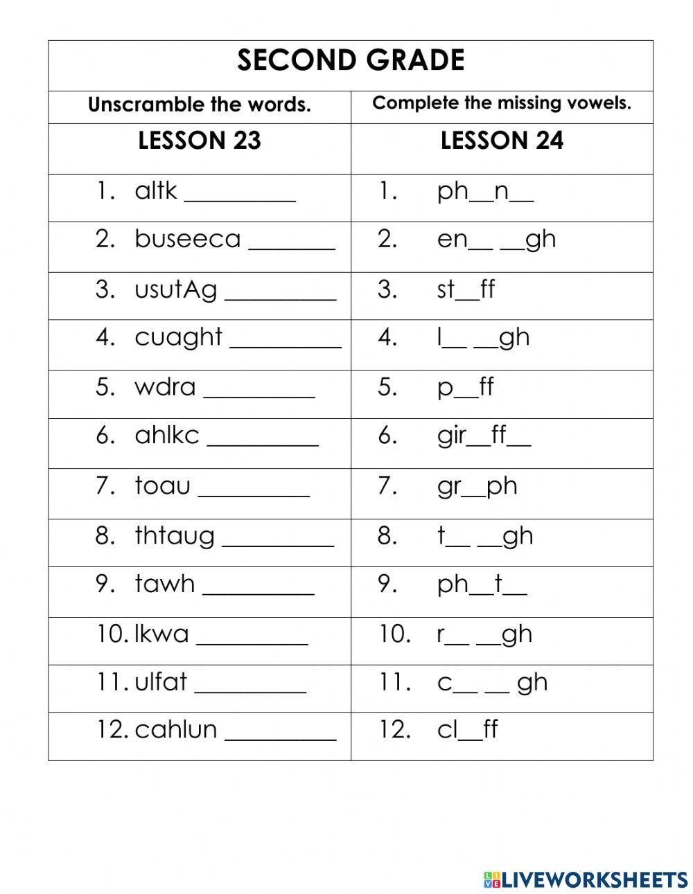 Lesson 23 and 24 Spelling SECOND GRADE worksheet | Live Worksheets