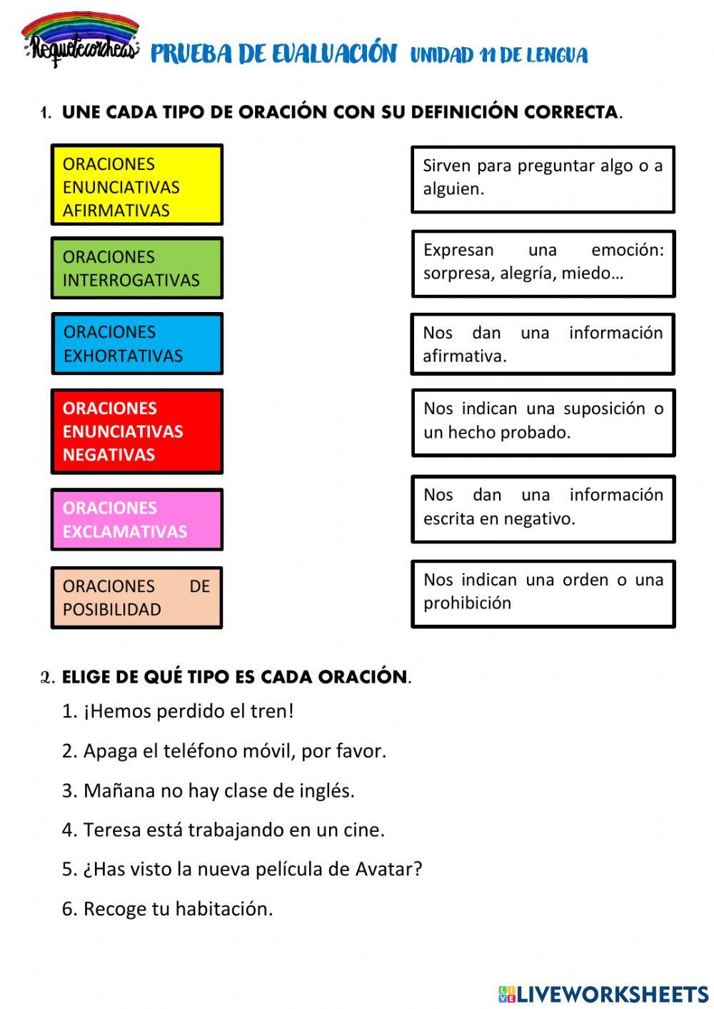 Evaluación -oraciones y más-