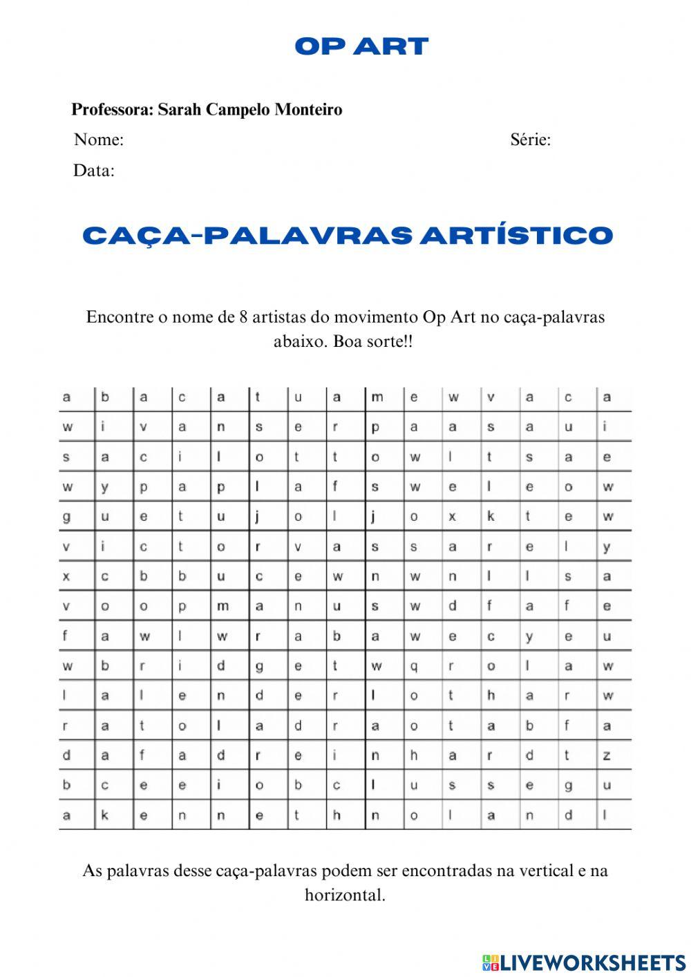 Op Art - CAÇA-PALAVRAS ARTÍSTICO