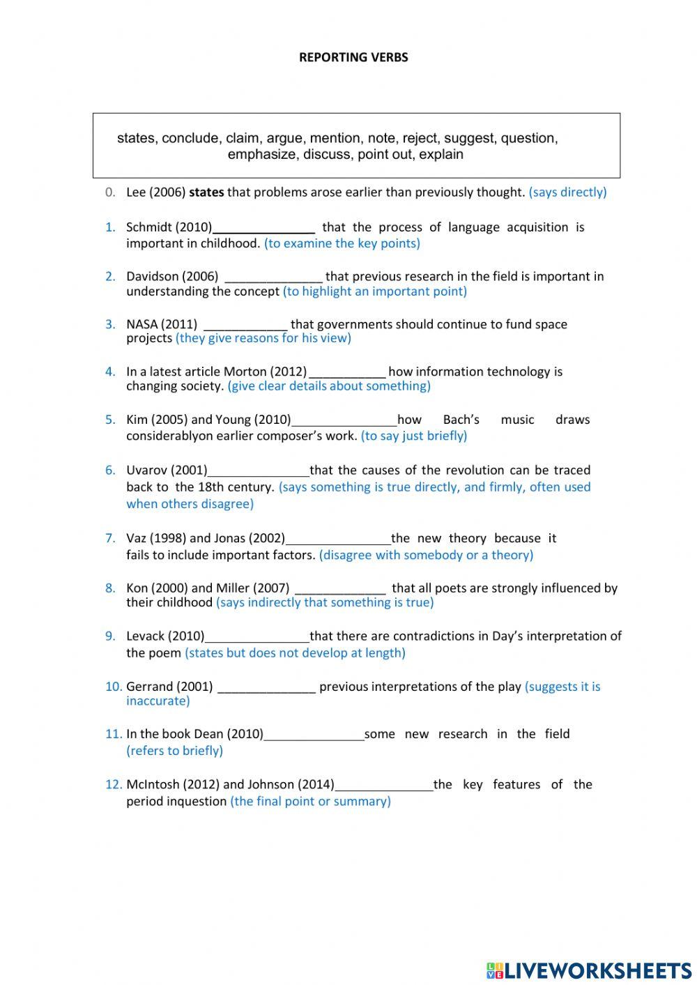 TRS6 - Humanities 2 - Reporting verbs