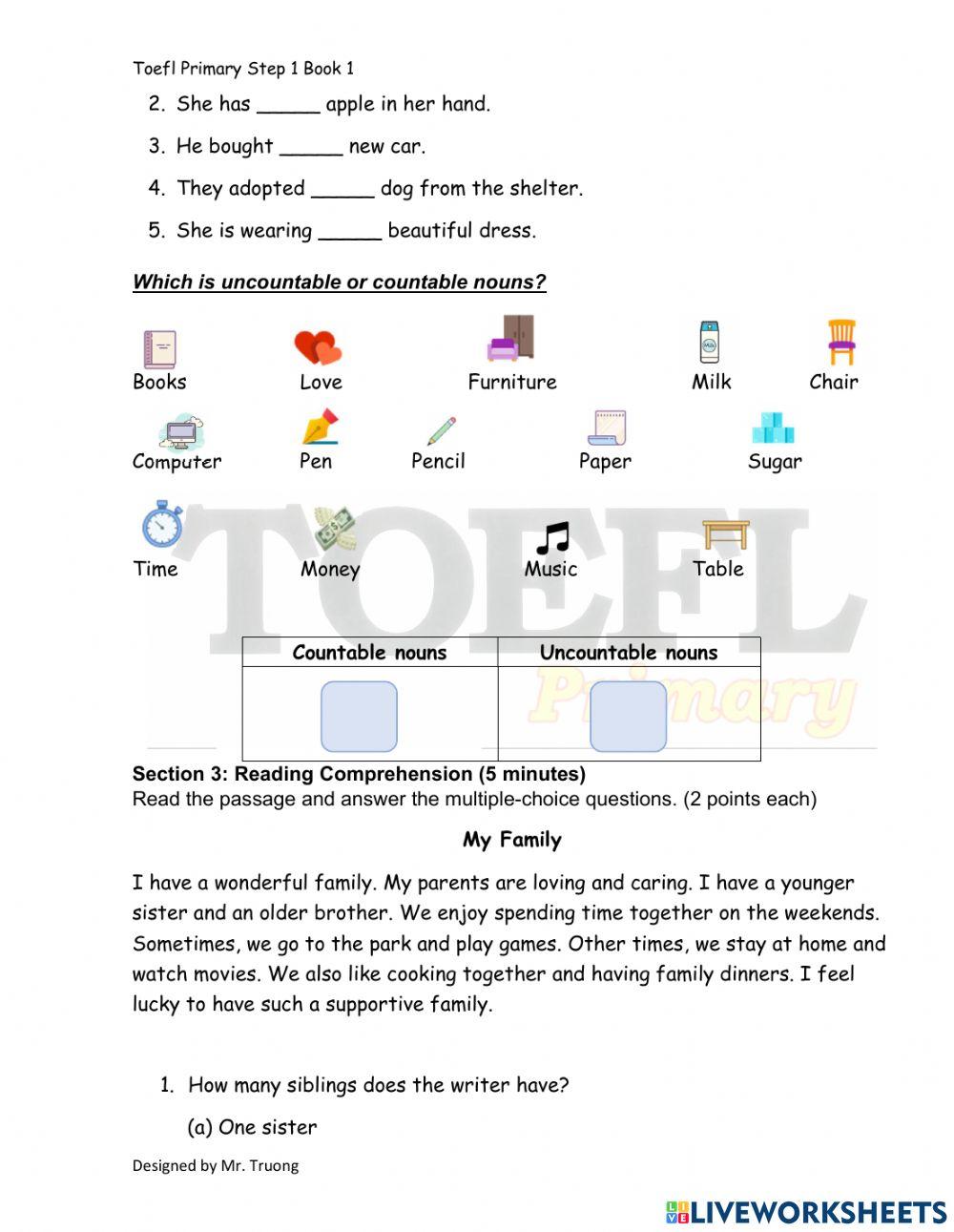 Mock test Unit 1: My family